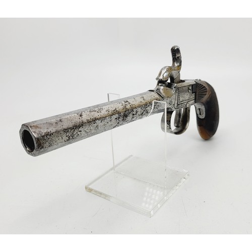 332 - A mid 19th century Belgian muzzle loading  boot pistol, the hammer in the form a a sea monster, Lieg... 