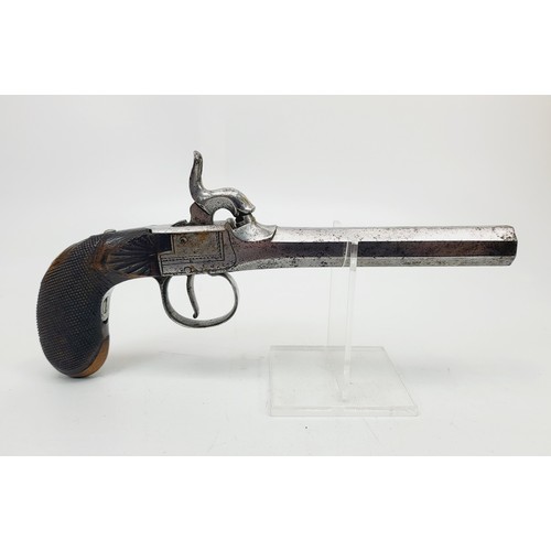 332 - A mid 19th century Belgian muzzle loading  boot pistol, the hammer in the form a a sea monster, Lieg... 