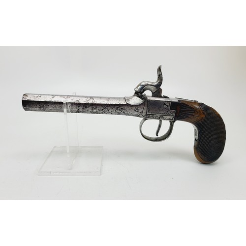 332 - A mid 19th century Belgian muzzle loading  boot pistol, the hammer in the form a a sea monster, Lieg... 