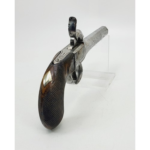 332 - A mid 19th century Belgian muzzle loading  boot pistol, the hammer in the form a a sea monster, Lieg... 