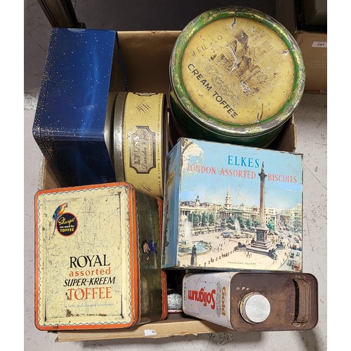 390 - A box of vintage tins. UK shipping £14.