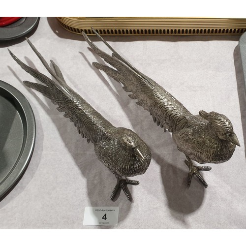 4 - A pair of silver plated pheasants, length 11.5