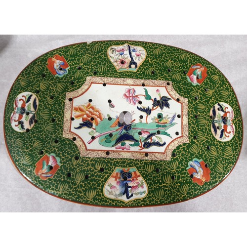 20 - An antique Ironstone meat plate, hand painted in the Chinese style, width 15.75