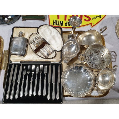 37 - A selection of silver plated ware. UK shipping £14.