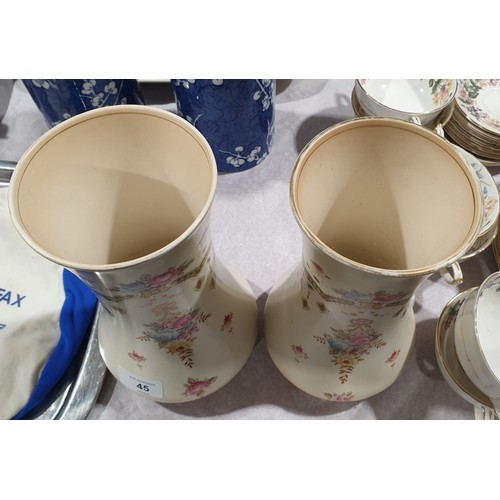 45 - A pair of antique Crown Devon vases, height 9.25