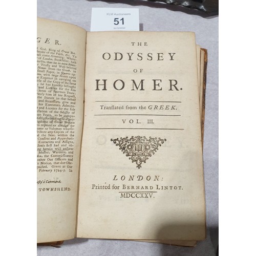 51 - Homer's Odyssey, Volume III, translated by Alexander Pope, 1725, A/F. UK shipping £14.