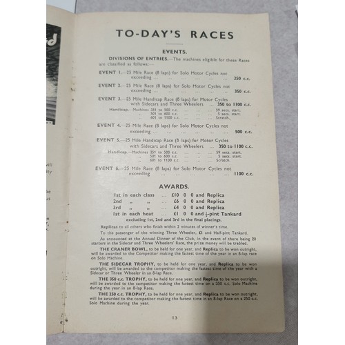 54 - A programme for Donnington Park Motorcycle Races, Monday 6th June, 1938. UK shipping £14.