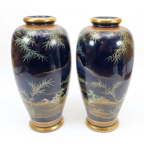 128 - A pair of vintage Kobe hand painted Satsuma vases, height 8.75