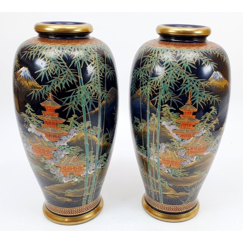 128 - A pair of vintage Kobe hand painted Satsuma vases, height 8.75