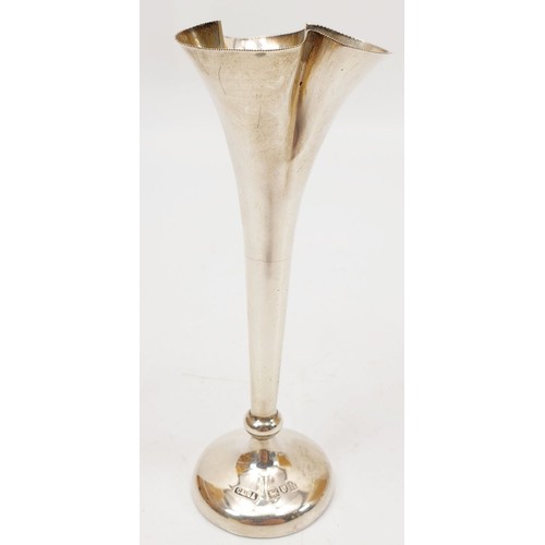 134 - A hallmarked silver trefoil posy vase, A/F, height 4.75