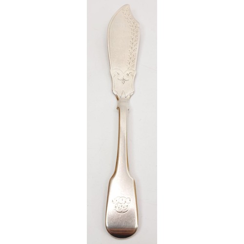141 - A hallmarked silver fiddle pattern butter knife by William Bateman, London 1829, 39g. UK shipping £1... 