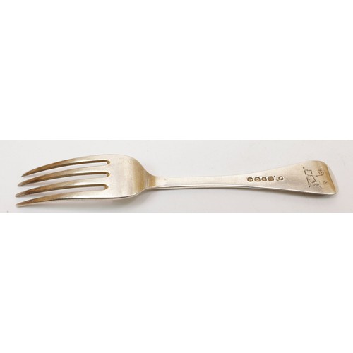142 - A hallmarked silver rat tail pattern fork, London 1829, 69g. UK shipping £14.