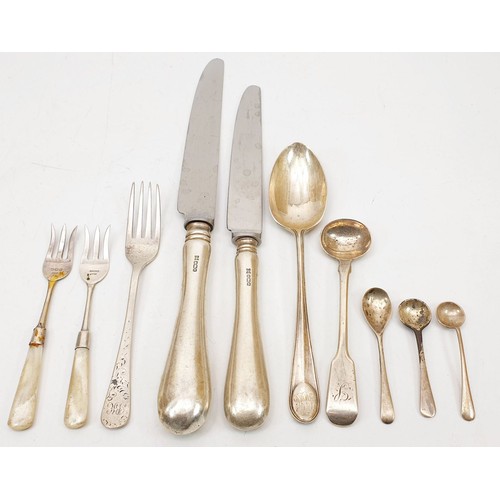 143 - A selection of hallmarked silver flatware including a William IV spoon, London 1834. UK shipping £14... 