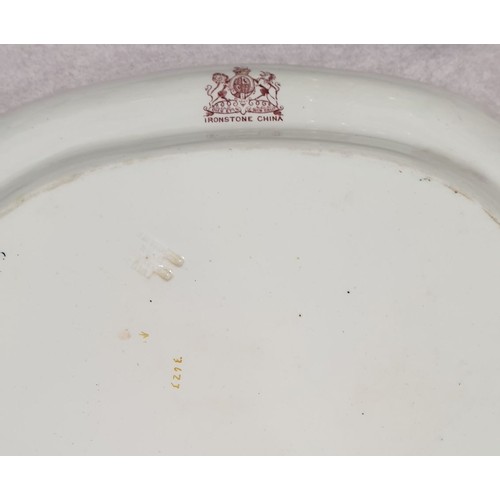 20 - An antique Ironstone meat plate, hand painted in the Chinese style, width 15.75