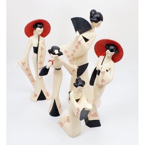 27 - Five boxed Art Forum resin Japanese figures, the tallest 12