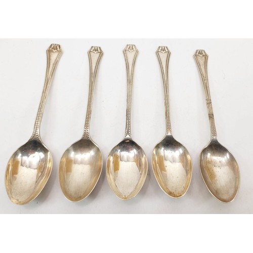 147 - Five silver hallmarked tea spoons, Birmingham 1929, 1930 and 1931, 86g. UK shipping £14.