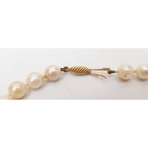 168 - A pearl necklace with a 9ct gold clasp. UK shipping £14.