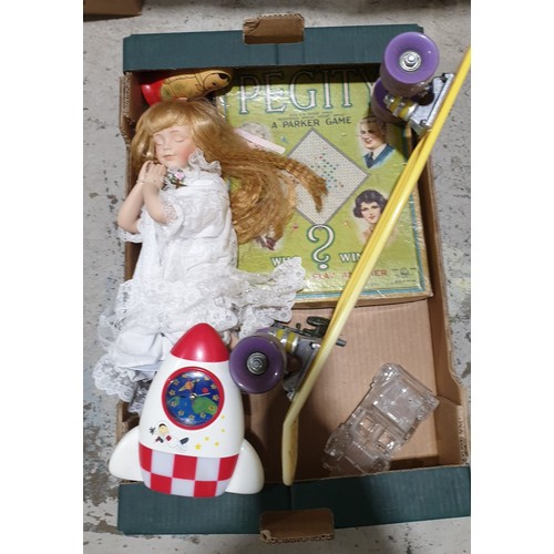 25 - A box of toys including a vintage skateboard. No shipping. Arrange collection or your own packer and... 