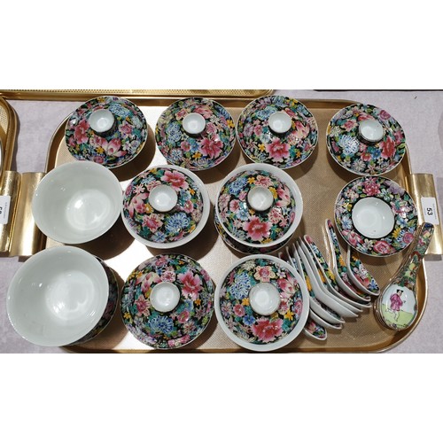 53 - A selection of Chinese rice bowls and spoons decorated with enamels, some with damage. No shipping. ... 