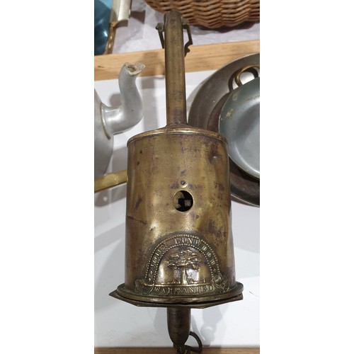 89 - An antique clockwork spit turner by John Linwood together with other metalware. UK shipping £14.