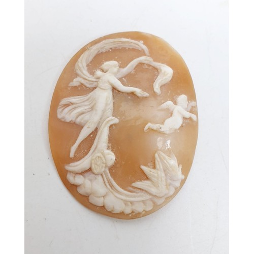 226 - An antique carved shell cameo depicting Eros And Psyche, length 1.75