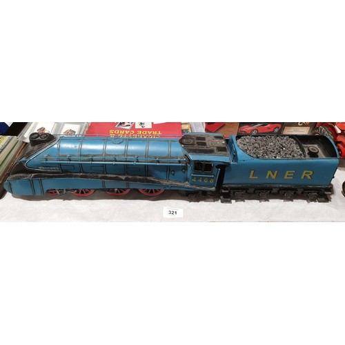 321 - A tin plate model of the Mallard steam train, length 25