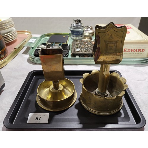 97 - Two brass matchbox holders ashtrays made from brass shell casings, one dated 1916 and the other 1903... 