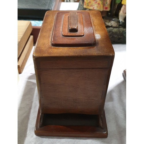 4 - An Art Deco wooden cigarette dispenser, width 7