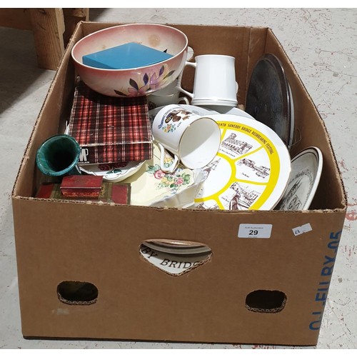 29 - A box of ceramics including local collector's plates. No shipping. Arrange collection or your own pa... 