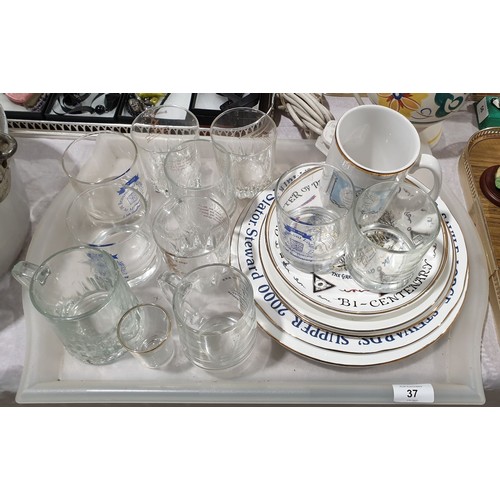 37 - A selection of Masonic commemorative glassware and collector's plates including local. No shipping. ... 