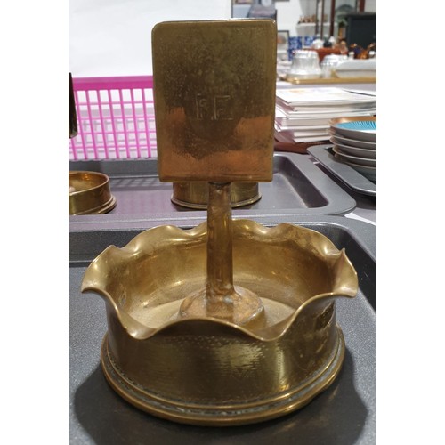 113 - Two ashtray and matchbox holders made from brass shell cases both dated 1916 . UK shipping £14.