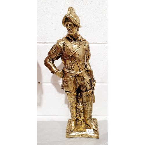 203 - A ceramic figure of a 16th century Spanish Conquistador, height 24.75