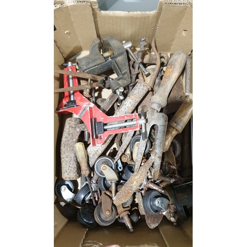 373 - A box of tools and castors. No shipping. Arrange collection or your own packer and shipper, please.