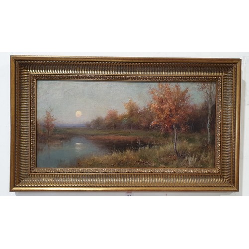 345 - Alexander Lawson (fl.1890-1903): an oil on canvas painting depicting a sunset, signed lower left, 15... 