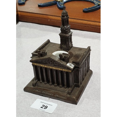 29 - A vintage ink stand in the form of The Royal Exchange, height 5.5