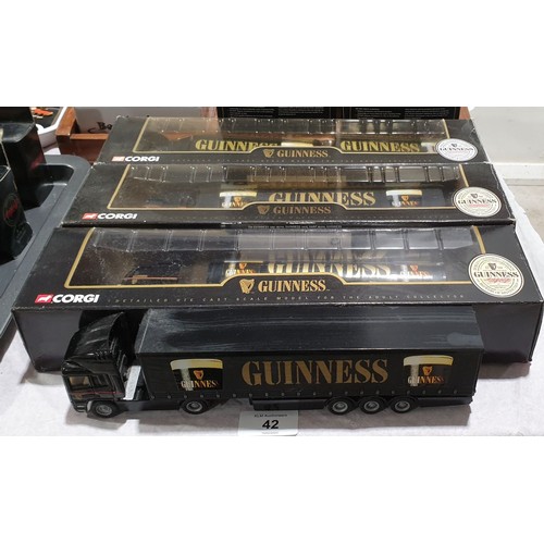 42 - Three boxed Corgi Guinness lorries and one loose. UK shipping £14.