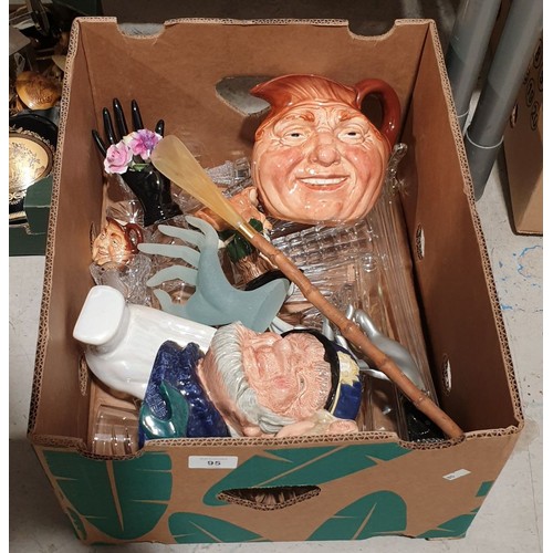 95 - A box including a Royal Doulton character jug 