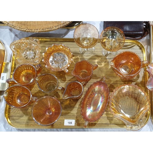 108 - Assorted carnival glass. No shipping. Arrange collection or your own packer and shipper, please.