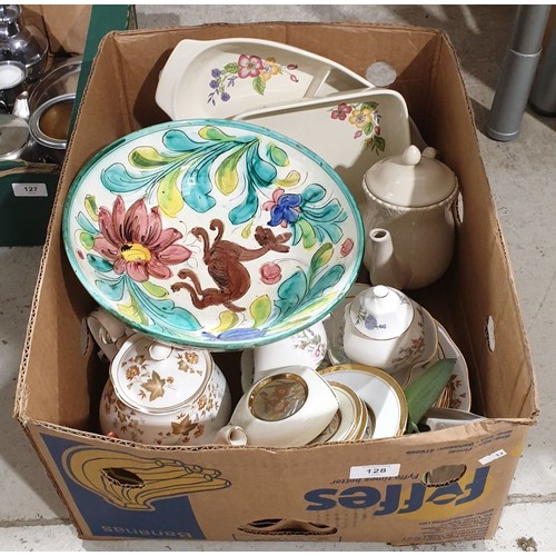 128 - A box of ceramics including Colclough tea ware. No shipping. Arrange collection or your own packer a... 