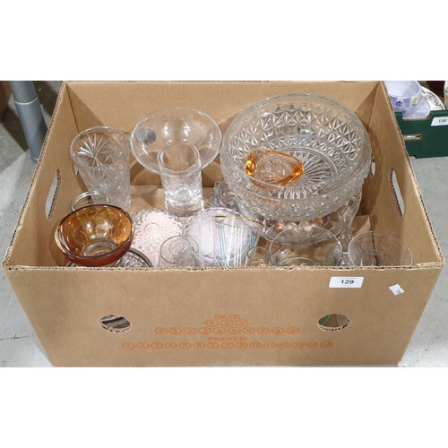 129 - A box of glassware. No shipping. Arrange collection or your own packer and shipper, please.