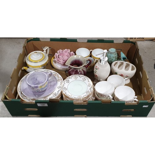 130 - A box of ceramics including Royal Sutherland tea ware. No shipping. Arrange collection or your own p... 