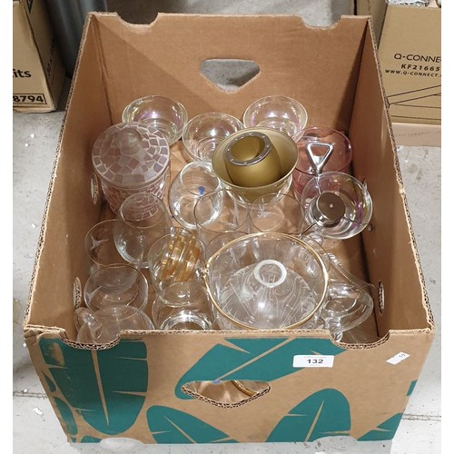 132 - A box of glassware. No shipping. Arrange collection or your own packer and shipper, please.