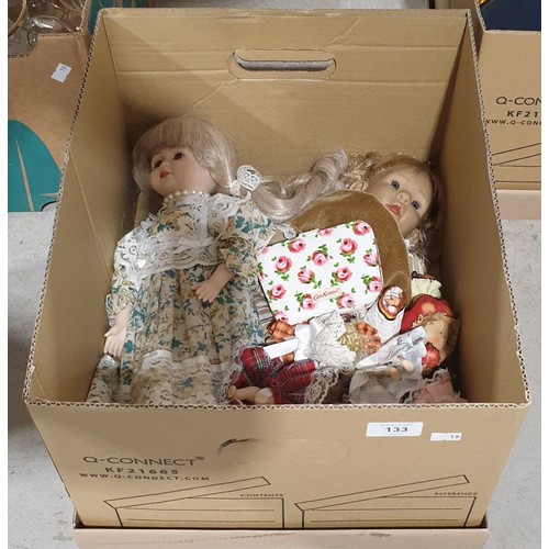 133 - A box of dolls and a Cath Kidston manicure set. UK shipping £14.