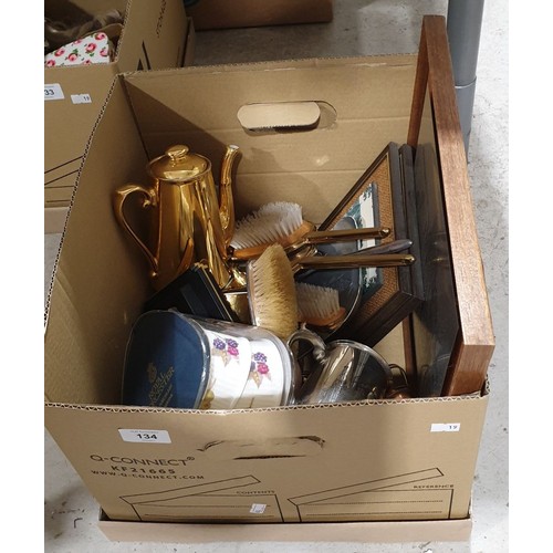 134 - A box including a Royal Worcester gold lustre coffee pot and assorted. No shipping. Arrange collecti... 