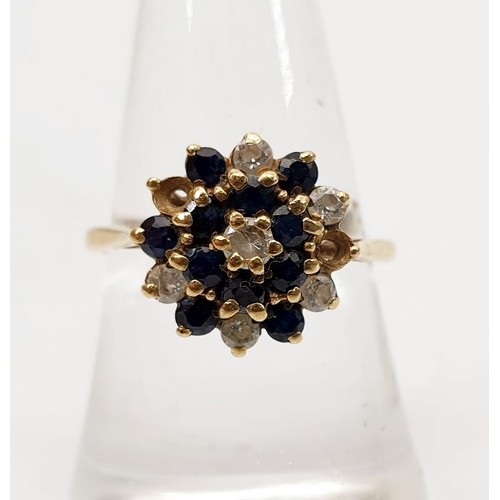 386 - A 9ct gold ring set with blue and white stones, A/F, size P, gross weight 2.2g. UK shipping £14.