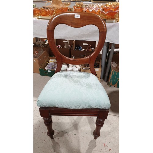 138 - A Victorian balloon back chair. No shipping. Arrange collection or your own packer and shipper, plea... 