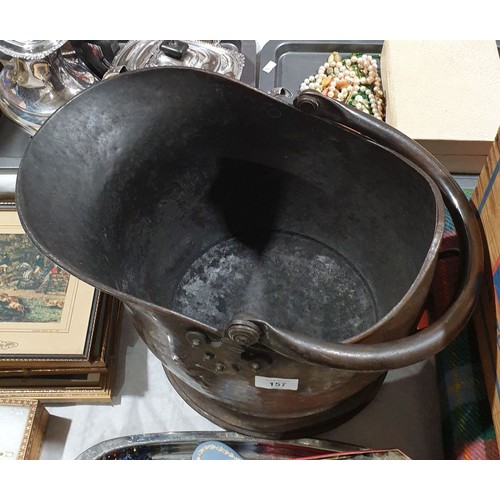 157 - An antique copper coal helmet. No shipping. Arrange collection or your own packer and shipper, pleas... 