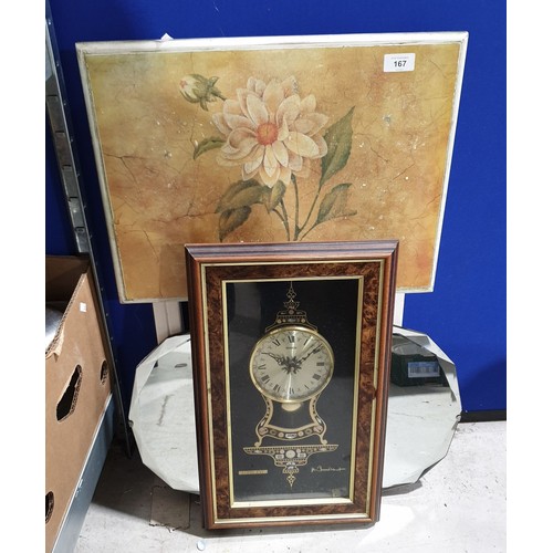 167 - A wall mirror, a clock and a folding table. No shipping. Arrange collection or your own packer and s... 