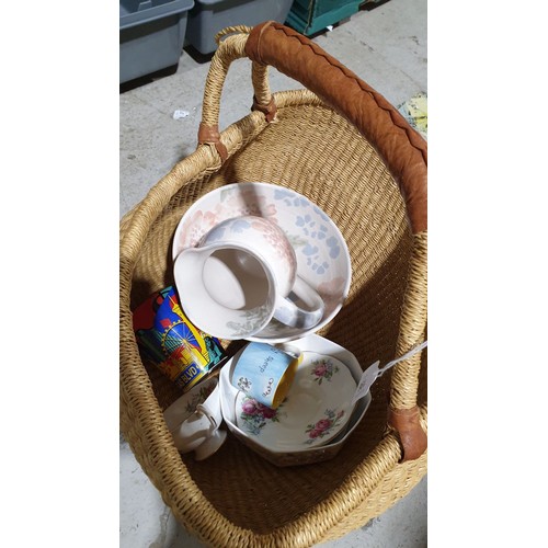 196 - A selection of ceramics and a wicker basket. No shipping. Arrange collection or your own packer and ... 