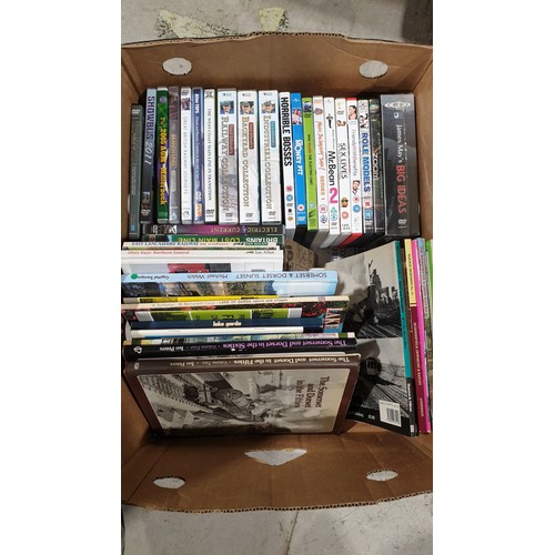 224 - A box of DVDs and books including railway. No shipping. Arrange collection or your own packer and sh... 